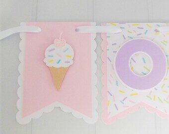 Ice Cream Highchair Banner, Ice Cream Banner, Ice Cream Party, Pastel Sprinkles, One Banner, Two Banner, Pink, White, Multicolor