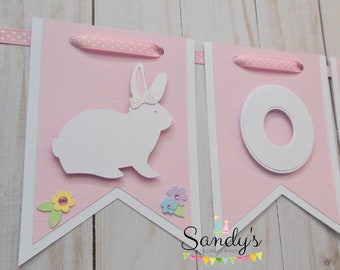 Bunny Rabbit Highchair Banner, Bunny Banner, Easter Highchair Banner, Small Banner, One, Two Highchair Banner.