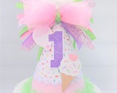 Ice Cream and Sprinkles Birthday Party Hat, Ice Cream Party, Bakery Party Hat, Pastel Pink, Mint Green, Pastel Purple, Personalized Il_170x135