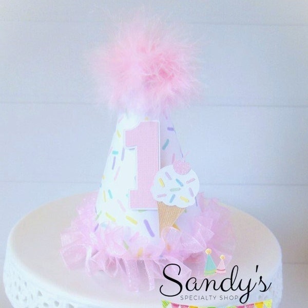 Ice Cream Mini Party Hat, Ice Cream Mini Birthday Party Hat, Sprinkles, Pink, Pastel, Ice Cream Cone