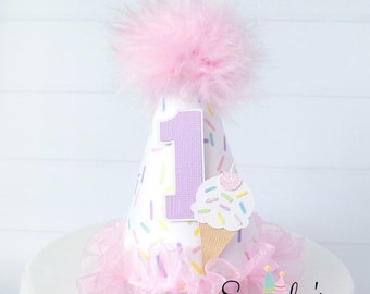 Ice Cream Mini Party Hat, Pastel Ice Cream Mini Birthday Party Hat, Sprinkles, Pastels, Pink, Glitter