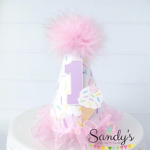 Ice Cream Mini Party Hat, Pastel Ice Cream Mini Birthday Party Hat, Sprinkles, Pastels, Pink, Glitter