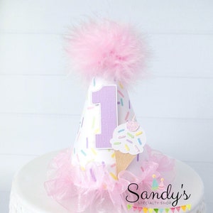 Ice Cream Birthday Party Hat: Pastel Sprinkles, Glitter Number