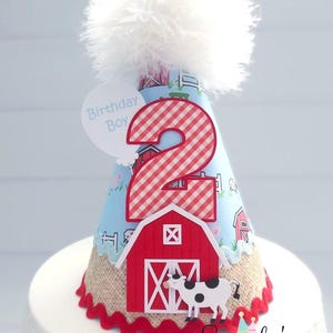Cow Party Hat, Cow Birthday Hat, Farm Party, Tractor Party Hat, Barnyard Bash, Farm Pattern, Gingham, Burlap, Personalized