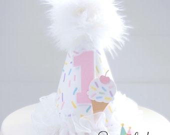 Ice Cream Mini Party Hat, Ice Cream Mini Birthday Party Hat, Sprinkles, Pink, Pastel, Ice Cream Cone