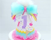 Ice Cream and Sprinkles Birthday Party Hat, Bakery Party, White, Sprinkles, Candy Pink, Yellow, Light Teal, Purple, Glitter, Personalized Il_170x135