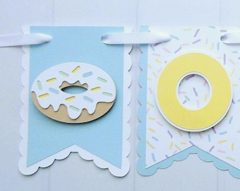 Donut Highchair Banner, Donut Banner, Donut Party, Sweet One, Pastel Sprinkles, One Banner, Two Banner, Blue, White, Multicolor