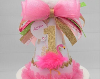 Flamingo Pineapple  Birthday Party Hat, Feathered Flamingo, Flamingle, Pink, Glitter Gold, Lime Green, Hot Pink,  Personalized