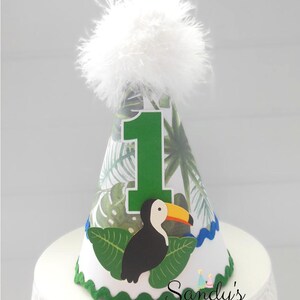 Toucan Party Hat, Toucan Birthday Hat, Tropical Party Hat, Tropical Birthday Hat, Twin Party Hat, Tropical Theme, Toucan Theme, Personalized