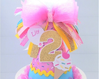 Ice Cream and Sprinkles Birthday Party Hat, Ice Cream Party, Pink Sprinkles, Aqua, Yellow, Turquoise, Candy Pink, Gold, Personalized