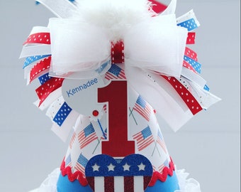 America Birthday Party Hat, American Flag Birthday Party Hat, 4th of July Birthday, Fourth of July, Patriotic, Personalized