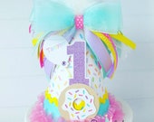 Donuts and Sprinkles Birthday Party Hat, Bakery Party, White Sprinkles, Candy Pink, Yellow, Light Teal, Purple, Glitter, Personalized Il_170x135