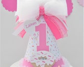 Donuts and Sprinkles Birthday Party Hat, Donut Party Hat,  Bakery Party, White Sprinkles, Pink, Personalized Il_170x135