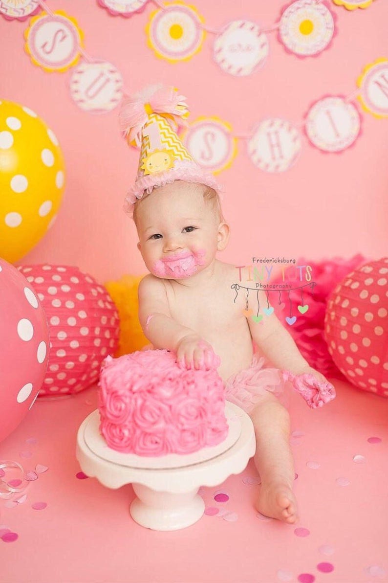 Sunshine Birthday Party Hat Light Pink Yellow and Light Etsy