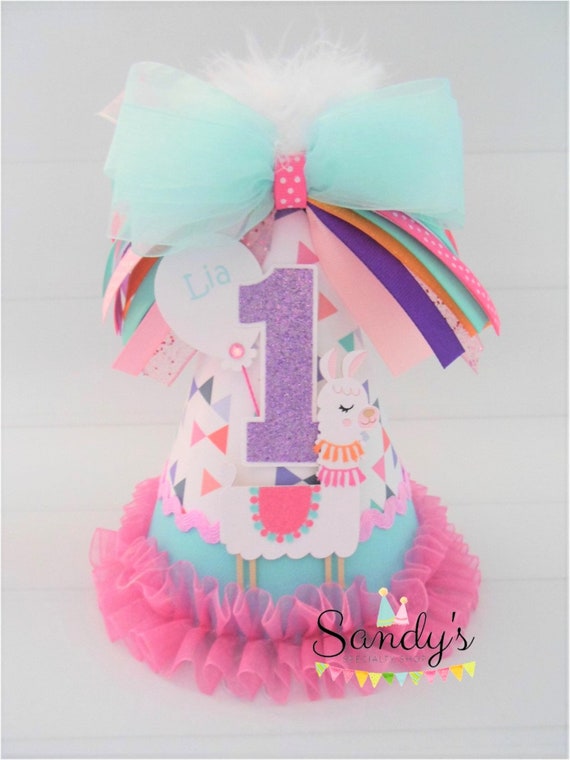 Llama Birthday Party Hat, Pink, Glitter Purple, Teal, Candy Pink, Llama Party, Cactus Party, Alpaca, Fiesta, Personalized Il_570xn