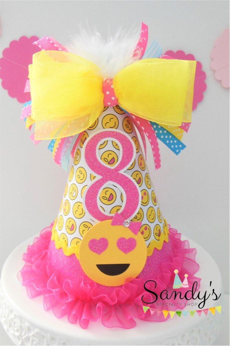 Glitter Pink Emoji Birthday Party Hat   Emoji pattern image 0