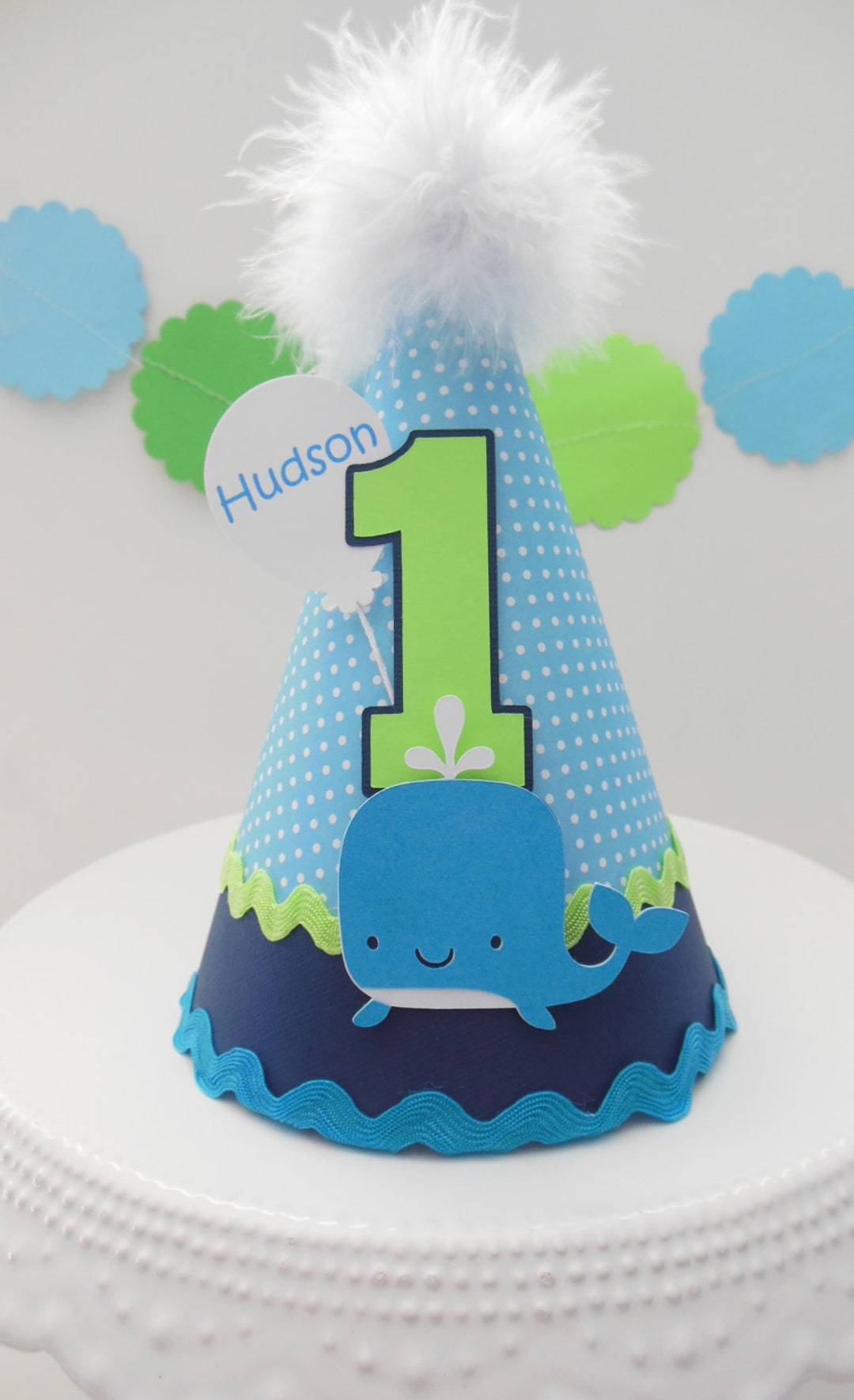 Whale Birthday Party Hat ,blue Sea Whale, Sea Animal Party, Blue Polka