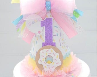 Donut Party Hat, Donut Birthday Hat, Sprinkles Party Hat, Bakery Party Hat, Sprinkles, Pastels or Bright Color Choice, Personalized