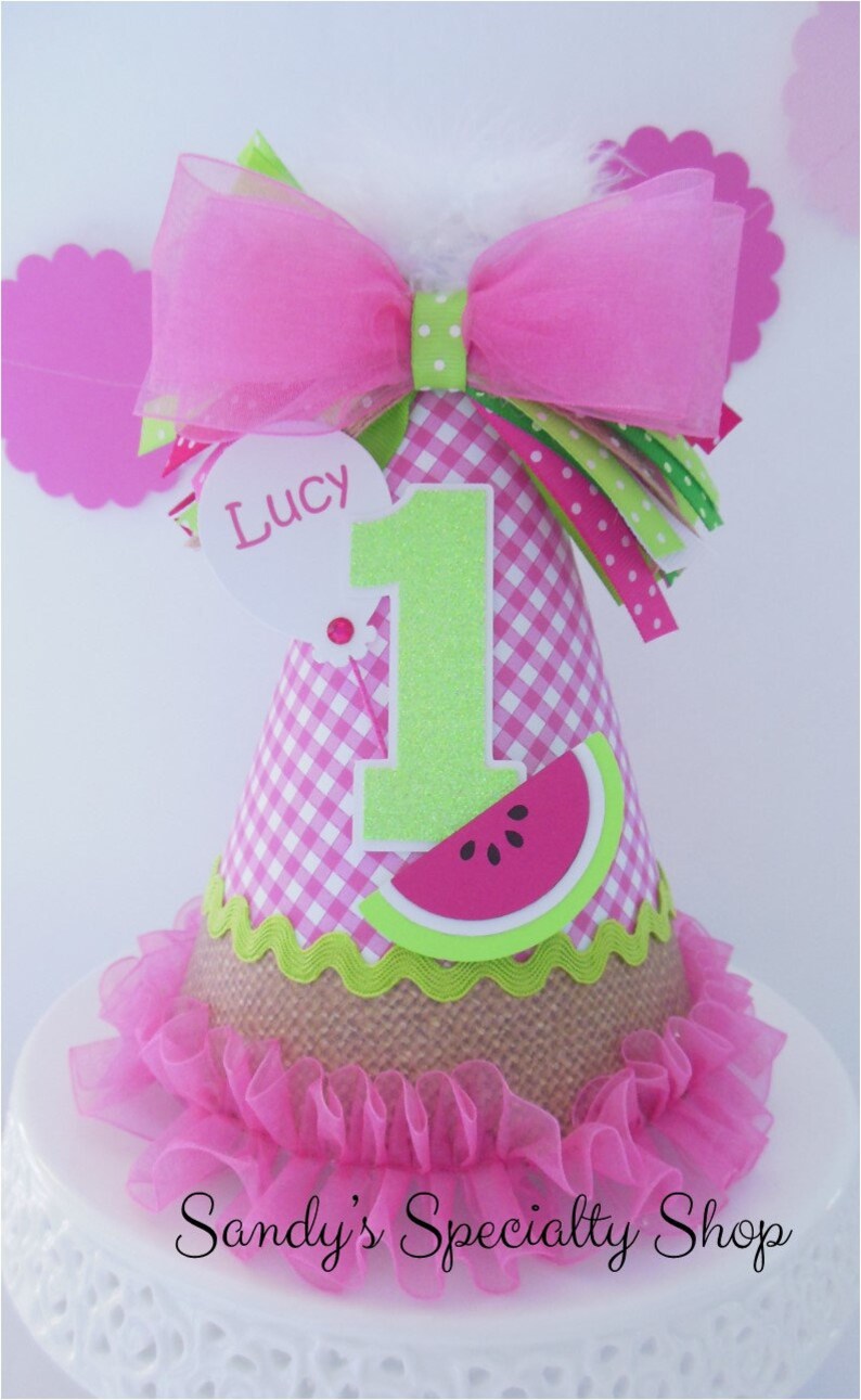 Watermelon Picnic Birthday Party Hat Pink Gingham Burlap - Etsy