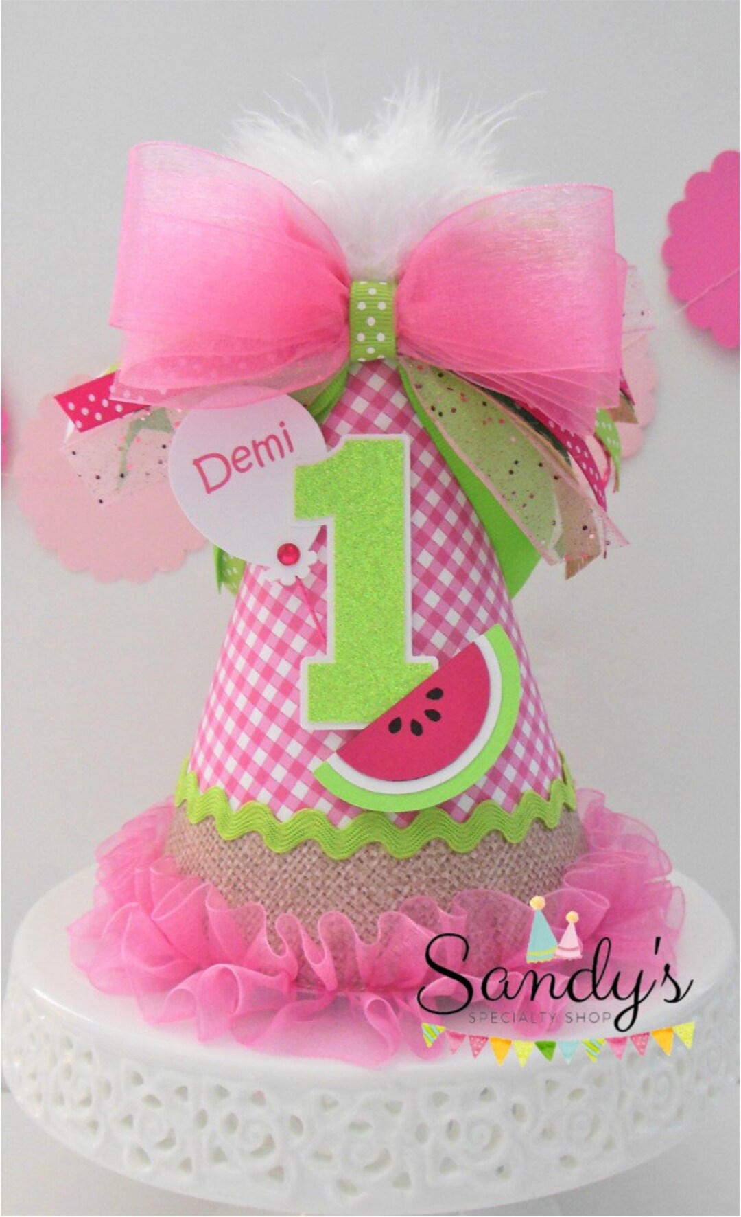 Watermelon Party Hat, One in a Melon Party, Picnic Birthday Party Hat