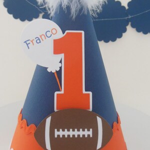 Personalized Football Birthday Party Hat: Orange, Blue, White