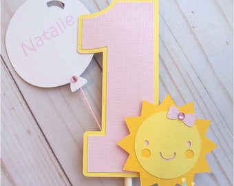 Sunshine Cake Topper, Sunshine Centerpiece Stick, Birthday Cake Topper, First Birthday, Smash Cake, Light Pink, Yellow