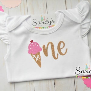 Ice Cream First Birthday Bodysuit: Pink and Gold Glitter One Shirt