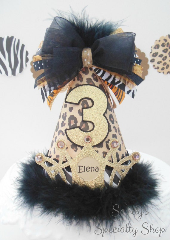 Lil' Wild One Party Hat - Cheetah - Leopard - Animal Print, Zebra, Tiger, Glitter Gold - Birthday Party Hat - Personalized Il_570xn