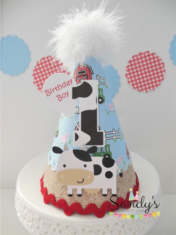 Cow Birthday Party, Farm Party Hat, Barnyard Bash Party, Cow Pattern, Farm Pattern, Burlap Pattern, Personalized Il_570xn