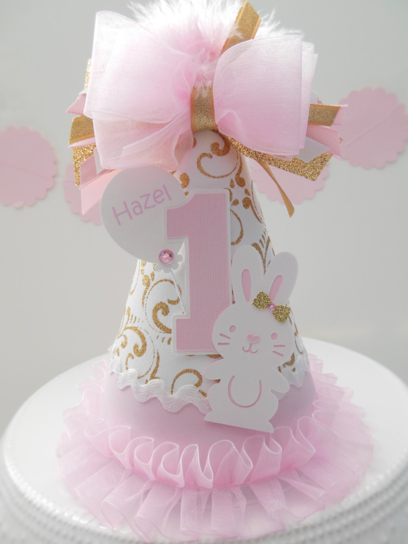 White Linen/Light Pink Satin Number Birthday Hat