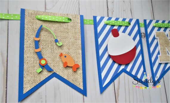 Oh Fishally One - Gone Fishing Highchair Banner - Fishing Highchair Banner - Royal Blue, Lime, White, Burlap, Orange, Red - ONE Il_570xn