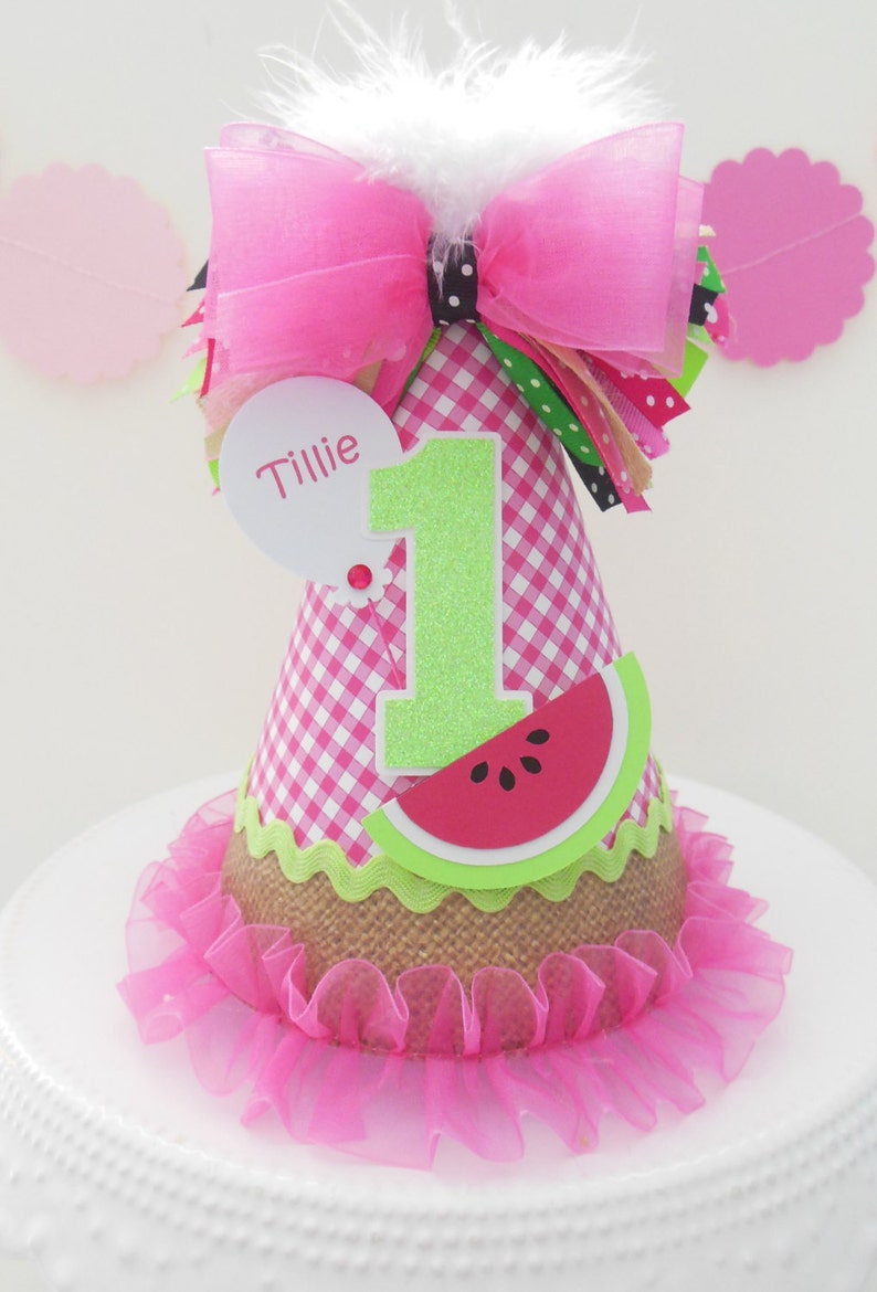 Watermelon Picnic Birthday Party Hat Pink Gingham Burlap - Etsy