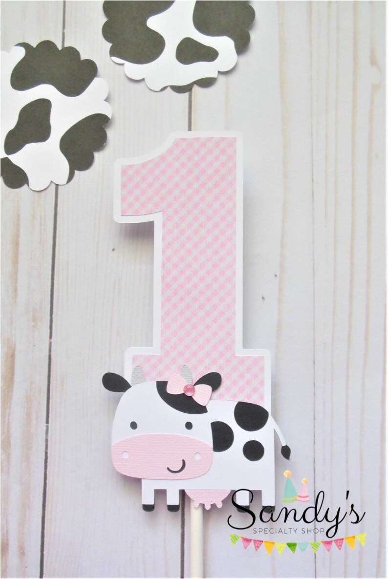 Topper Sapi Cow Cake Topper, Farm Party Cake Topper, Pink Gingham Cake Topper ...