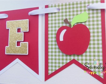 Apple Highchair Banner, Apple Banner, Apple Party, Apple of My Eye, Red, Green Gingham, Glitter Gold, White, One Banner, Two Banner