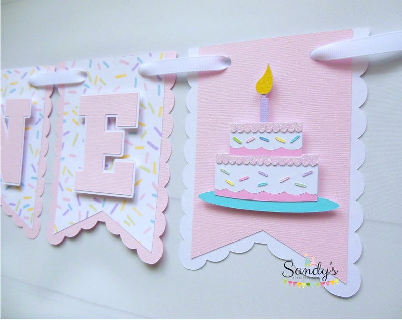 Birthday Cake Highchair Banner, Sprinkle Cake Banner, Confetti Cake Banner, Sprinkle Cake Party Theme, One Banner, Two Banner, Pastel image 4