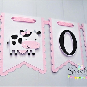 Cow Highchair Banner, Farm Highchair Banner, Barnyard Bash, Holy Cow Theme, One Banner, Two Banner, Pink Black, White
