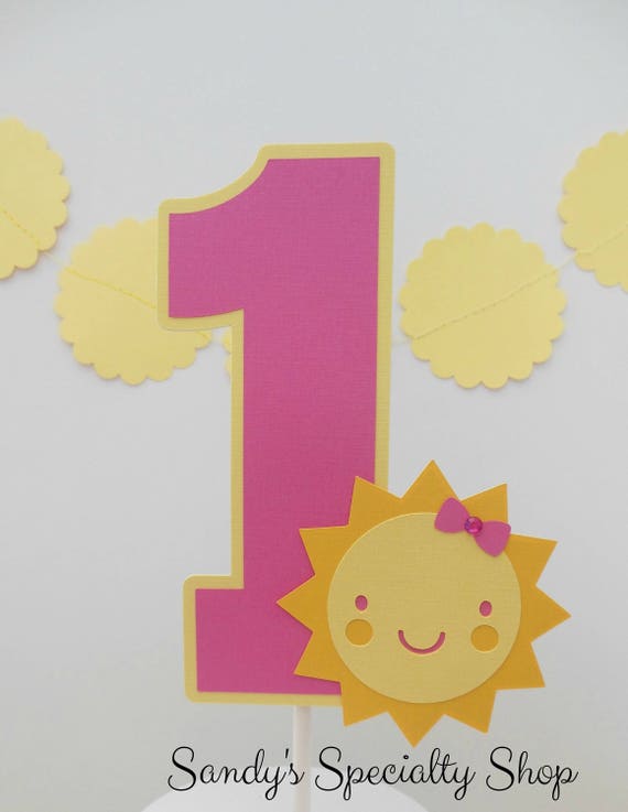 Sunshine - You are My Sunshine - Cake Topper - Smash Cake / Centerpiece Stick- 1st-First Birthday - Candy Pink and Yellow Il_570xn