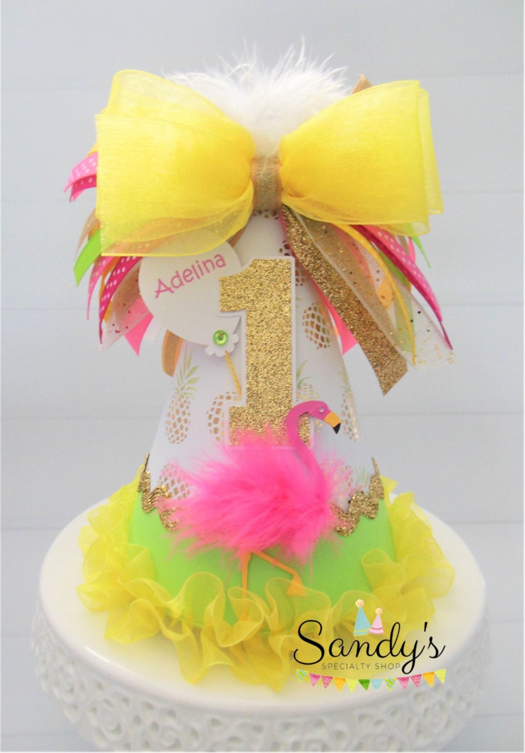 Flamingo Birthday Party Hat, Tropical Party Hat, Flamingo Party Hat