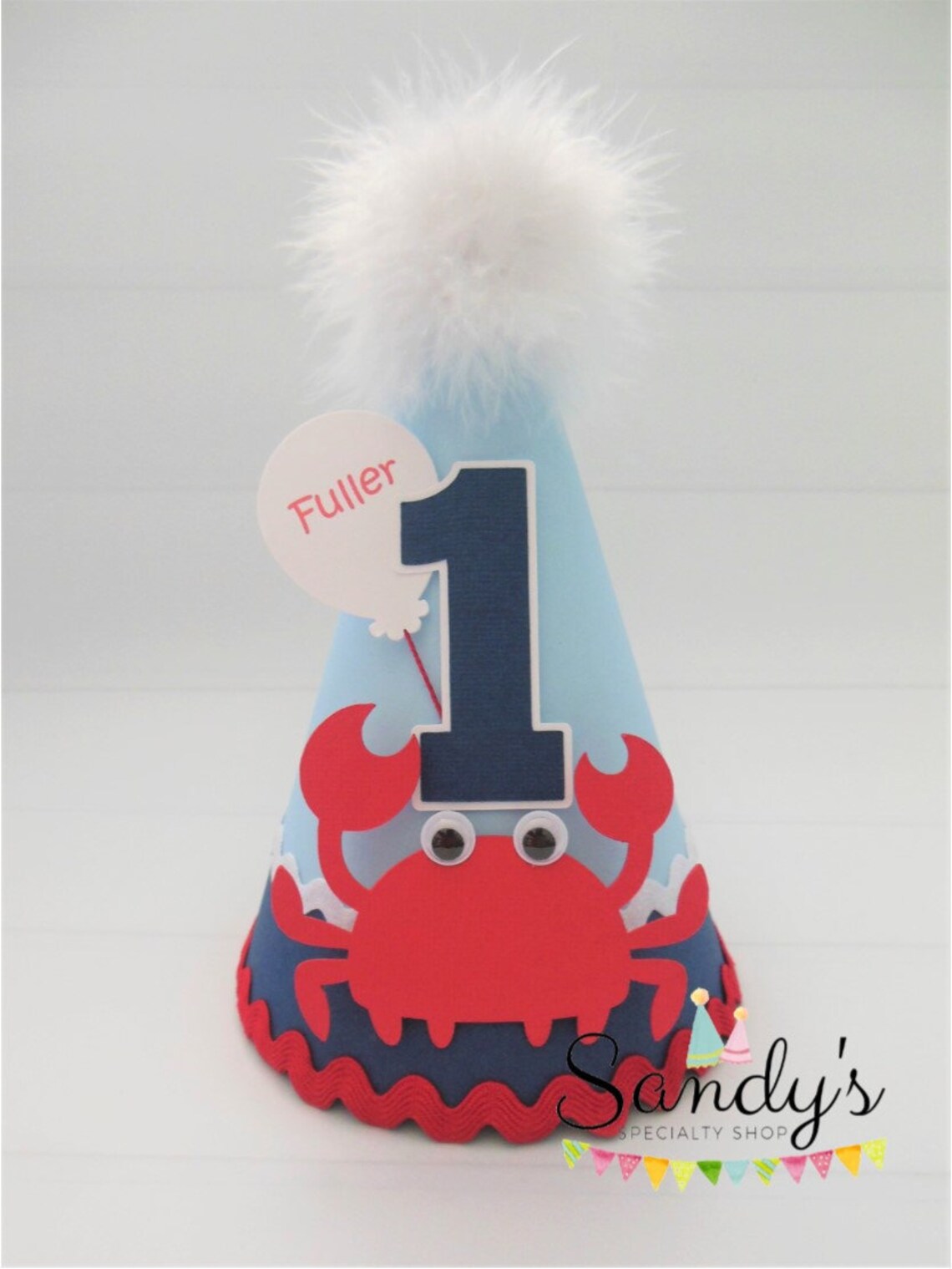 Crab Birthday Party Hat Nautical Party Hat Light Blue Navy Etsy