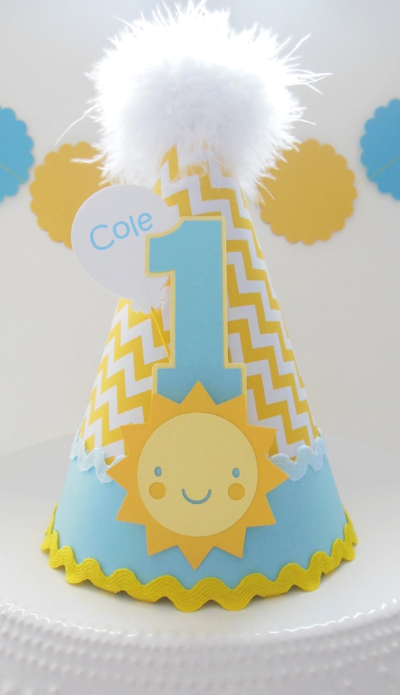 You Are My Sunshine - Blue and Yellow Chevron Boy - Birthday Party Hat - Personalized Il_570xn