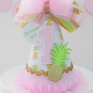 Pineapple Party Hat, Pineapple Birthday Hat, Luau Party Hat, Tropical party, Aloha Party, Hula On Over Party, Pink, Gold, Personalized