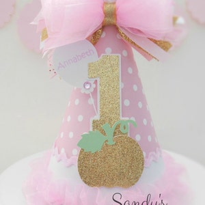Pumpkin Party Hat, Pumpkin Birthday Hat, Halloween Birthday, Fall Party Hat, Our Little Pumpkin, Pink, Gold, White, Personalized