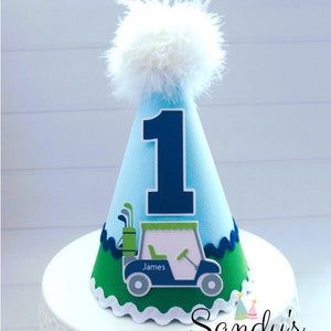 Golf Party Hat, Golf Birthday Party Hat, Golf Party, Hole In One Party Hat, Light Blue, Navy Blue, Grass Green, Primary Green, Personalized
