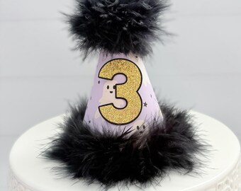 Ghost Birthday Party Hat, Mini Size, Purple Ghost Pattern, Spooky One, Little Boo