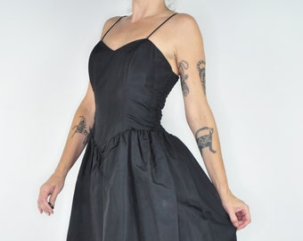 SALE - 90s Little Black Prom Dress - Small | Black Taffeta Party Dress | Goth Prom Dress | Black Tank Dress | Princess Dress