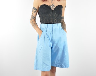 80s Vintage High Rise Bermuda Shorts - Sky Blue, XSmall