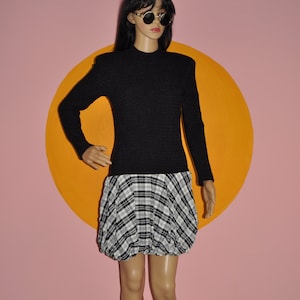 80s Drop Waist Mini Dress - Small | Vintage Plaid Dress | Bubble Skirt Dress | Long Sleeve Mini | Crinkle Dress