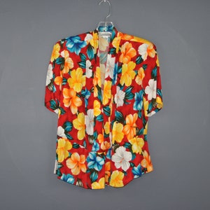 80s Tropical Print Blouse M