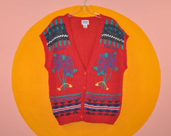 Vintage 80s new wave style geometric hand knit sweater vest