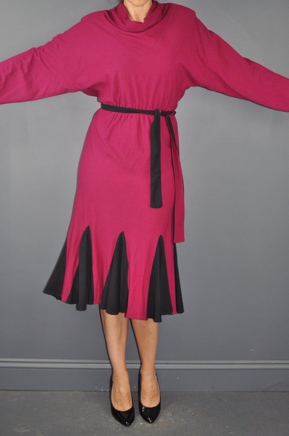 80s Fuchsia Wool Blend Dress S - image 6